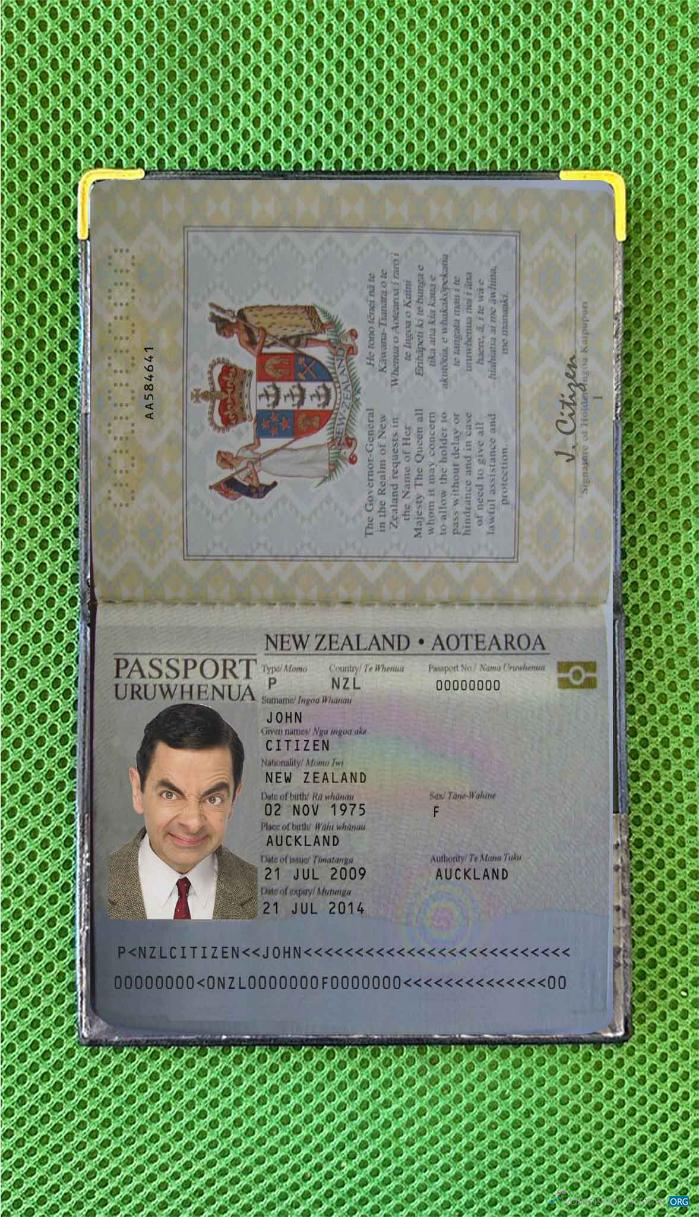 Download New Zealand passport (2005 2009) photo look Photoshop template
